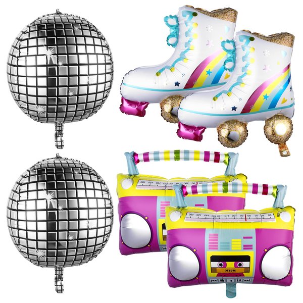 Abeillo 22 Inch Roller Skate Balloon Set - Disco Ball Balloons Boombox Balloon Foil Balloons 80s 90s Retro Balloon for Disco Dance Party Hip Hop Theme Birthday Party