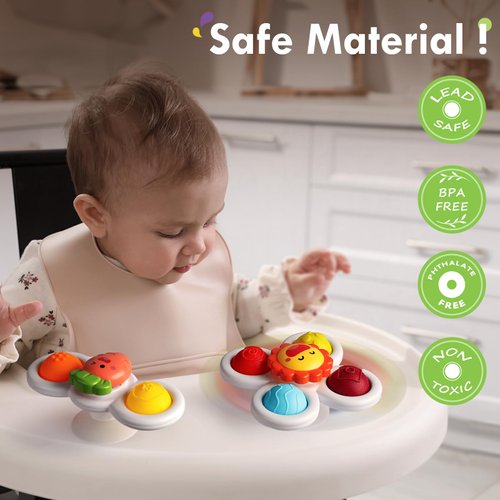 3PCS ALASOU Pop up Suction Cup Spinner Toys for 1 Year Old Boy Girl|Novelty Spinning Tops Bath Toys for Kids Ages 1-3|Sensory Toys for Toddlers 1-3 Year Old Boy Birthday Gift