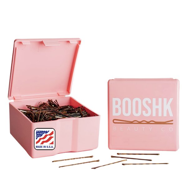 BOOSHK Bobby Pins Brown for Hair, 400 PCS Premium Bun Pins for Thick and Thin Hair USA made with Storage Box (2 Inch)