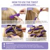 Tigeen 96 Pieces Flexible Curling Rods 9.45 Inch Soft Twist Foam Hair Curling Rollers No Heat Hair Rods Rollers with 2 Pieces Rat Tail Comb (0.3 In, Purple)