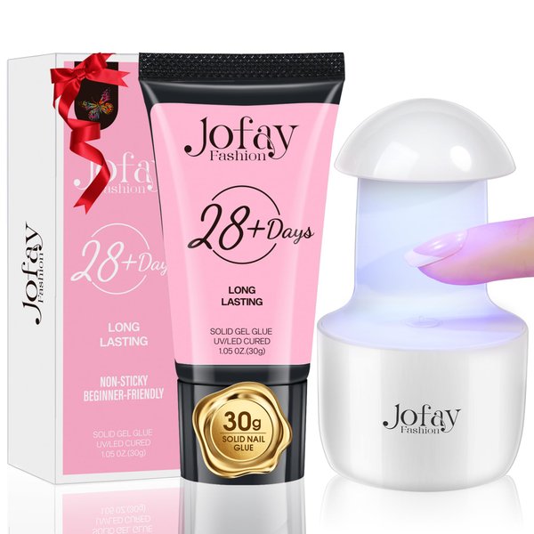 Solid Nail Glue Gel, 30g Nail Gel for Soft Gel Nail Tips with Mini Nail Lamp, Super Strong Nail Glue Gel for Acrylic Nails Extension Fake Nail Tips, Solid Nail Gel and UV LED Nail Light Set