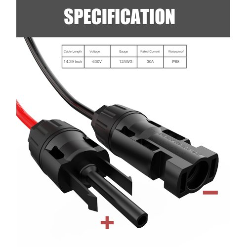 BERLAT Solar Panel Extension Cable,10AWG SAE PV Extension Cable to Solar Panels with 2 Pack SAE to SAE Polarity Reverse Adapters-30cm