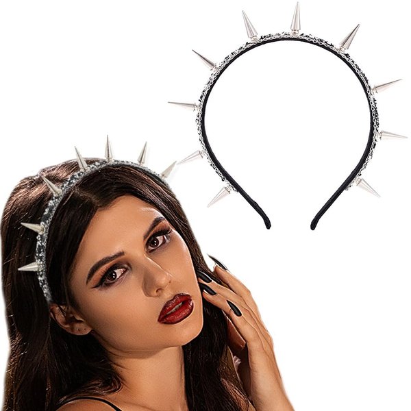 Black Spiked Headband Punk Gothic Spiky Rivet Headbands For Women Rock Headwear Hair Hoop For Costume Party Accessories (Black)
