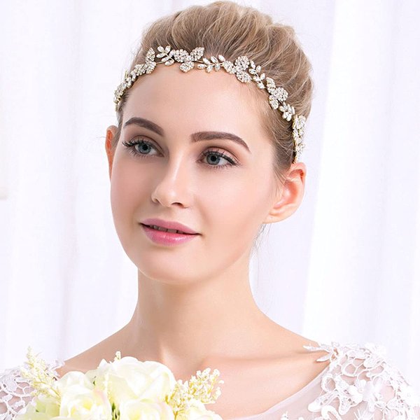 Salliy Wedding Hair Comb Gold Leaf Bridal Hair Piece Silver Rhinestone Hair Accessories for Women and Girls (M)