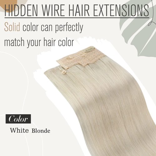 Sunny Wire Hair Extensions Platinum Blonde Adjustable Wire Human Hair Extensions with Clips in Real Hair Extensions Platinum Blonde Secret Hair Extensions Human Hair for Short Hair 80g 14inch