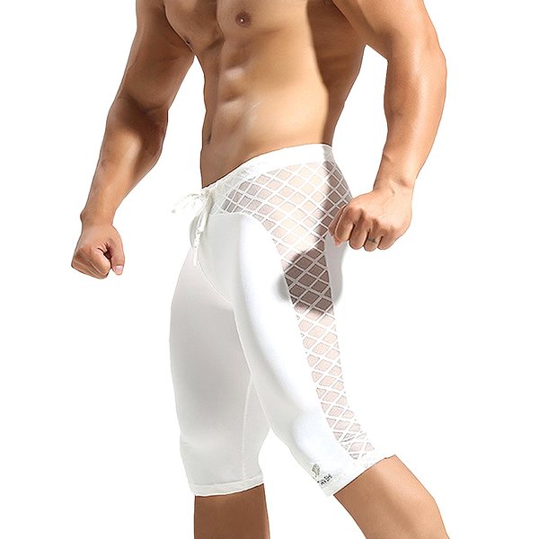 MIZOK Men's Soft Mesh Cool Dry Compression Yoga Workout Tight Shorts White, XL