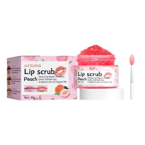 Jaysuing Lip Scrub, Lip Scrubs Exfoliating & Moisturizer,Lip Scrub for Dark Lips,Natural Lip Scrub with Lip Brush,Repair Cracked Lips,Chapped Lips (Peach)