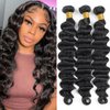 Loose Deep Wave Bundles Human Hair 14 16 18 Inch Brazilian Hair Bundles Loose Wave Unprocessed Virgin Hair Bundles 10A Bundles Human Hair Extensions