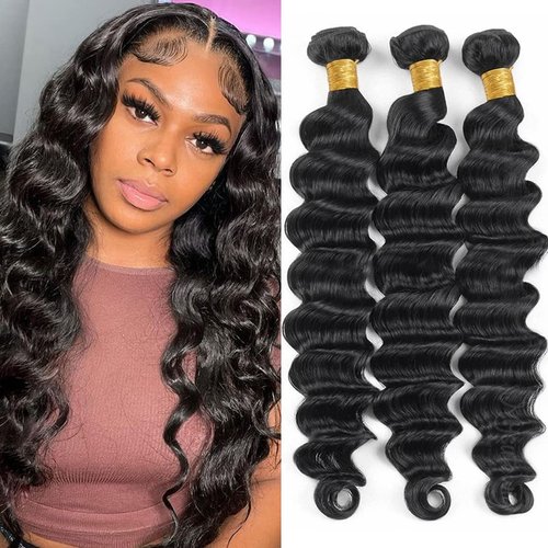 Loose Deep Wave Bundles Human Hair 14 16 18 Inch Brazilian Hair Bundles Loose Wave Unprocessed Virgin Hair Bundles 10A Bundles Human Hair Extensions