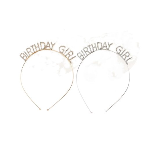 Pokinge 2Pcs Birthday Girl Party Headband Exquisite Rhinestone Crown Hair Hoop Happy Birthday Headdress Hair Band Accessories for Women Girls