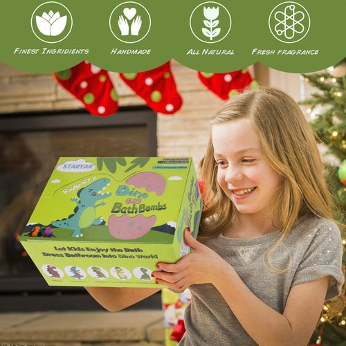 Bath Bombs for Kids with Surprise Toys Inside - XXL Dinosaur Toys Bath Bomb Gift, Gentle and Kids Safe Spa Bath Fizz Balls Kit,Dinosaur Toys for Kids 3 4 5 6 7 8 9 Year, Easter Bath Bombs