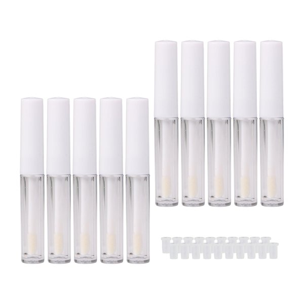 RDEXP 1.3ml Empty Lip Gloss Tube Clear Plastic Lip Gloss Containers Pack of 10 (White Cap)