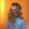 6 Pcs Hair Clips for Girls, Bow Curly Pink Gradient Hair Extensions for Kids, Little Girl Hairpieces for Party Ponytails Princess Dress Up