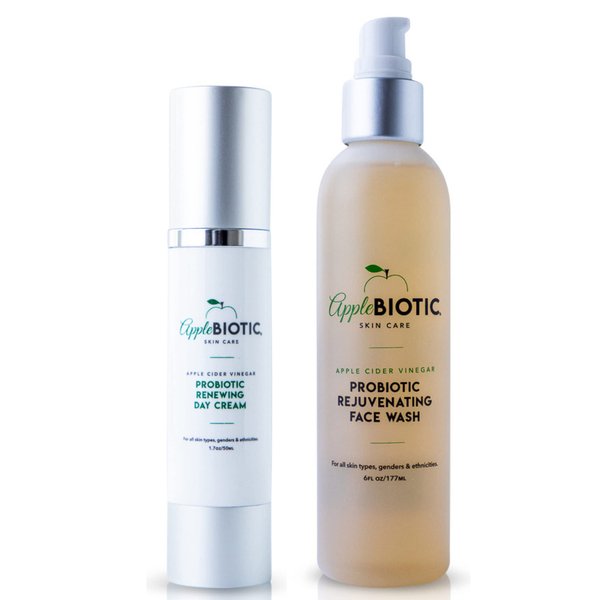 Apple Cider Vinegar Face Day Cream & Face Wash Duo, Hydrating, Redness Relief Face Care For Dry, Oily, Sensitive Skin, Natural Green Tea, Chamomile