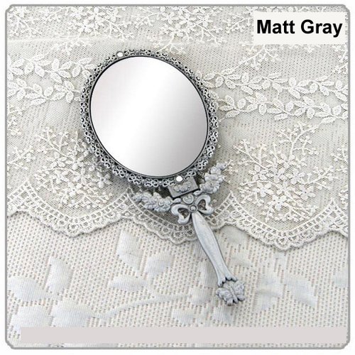 Butterfly Designed Double Sided Magnification Hand Held Makeup Metal Mirror Folding Handle Stand Travel Mirror (Medium, Tin (Matt Gray))