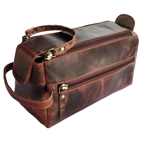 Leather Toiletry Bag for Men - Hygiene Organizer Travel Dopp Kit By Rustic Town (Walnut Brown)