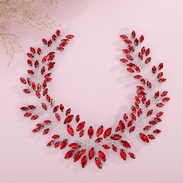 JWICOS Crystal Wedding Headband Bridal Headpiece Hair Vine Wedding Hair Accessories for Bride Women Prom (Red Silver)