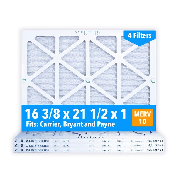 Glasfloss 16-3/8 x 21-1/2 x 1 Air Filters (Case of 4), MERV 10, Pleated, Made in USA