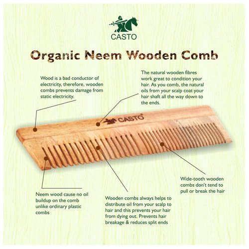 Hair Comb - Natural Wood with Anti-Static & No Snag Handmade Organic Neem Comb with Fine Tooth for Head Hair, Moustaches, Beard (DualTooth)