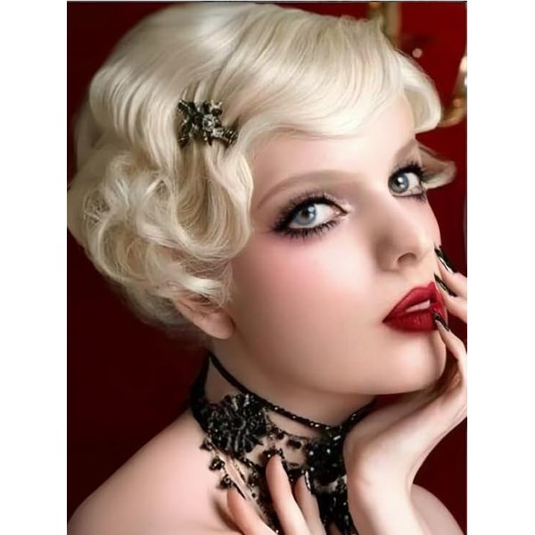 Salaibs Blonde Finger Wave Wig for Women 1920s Short Curly Synthetic Flapper Wig Heat Resistant Vintage Cosplay Costume Hair Wig