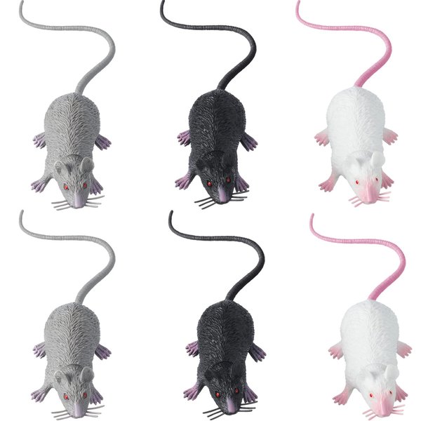 Boao 6 Pcs Plastic Fake Rat Toys Fake Mouse Simulation Mice Halloween Rat Terrible Prank Props for April Fools' Day Halloween Party Supplies