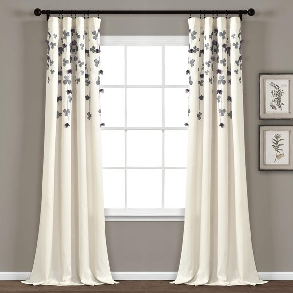 Lush Decor Curtain Flower Drop Window Panel (Single), 84” x 42”, Purple and Ivory