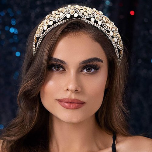 Urieo Baroque Rhinestone Headbands Champagne Crystal Hairbands Pearls Embllished Hair Bands Bling Hair Accessories for Women