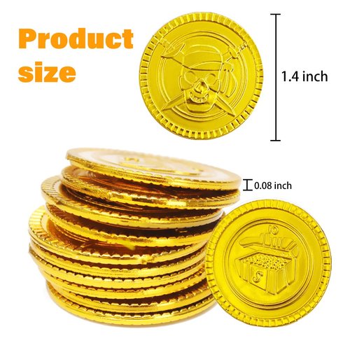 100 Pieces Plastic Pirate Gold Coins Set - Play Treasure Gold Coins for Pirate Themed Party, St. Patrick's Day, Treasure Hunt Game, Halloween and Novelty Party Favor