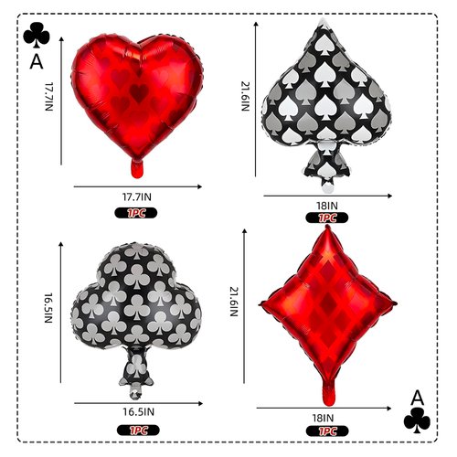 Ayearparty 28 Pieces Casino Theme Party Balloons Game Night Playing Cards Balloons Casino Foil Balloons Party Decoration for Las Vegas Party Poker Events Casino Night Birthday Party Supplies