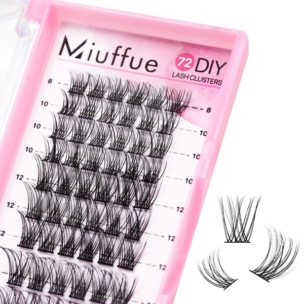 Miuffue Cluster Lashes Wispy 72 Pcs Individual Lashes Cluster DIY Eyelash Extensions Clusters Mink False Eyelashes Super Thin Band Eyelash Clusters (Diamond, C-8-16mix)