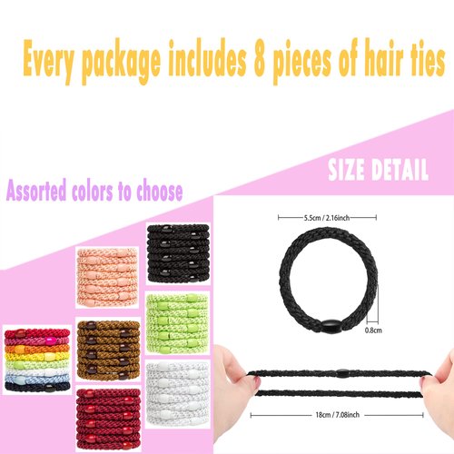 AXEN 8PCS Elastic Hair Tie for Women Girls, Cotton Bands Soft Woven Ponytail Holders for Thick Hair and Curly Hair, Mixed Colors