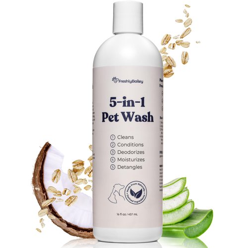 Freshly Bailey Dog Shampoo & Conditioner - 5-in-1 Pet Wash for Dogs & Cats - Cleans, Deodorizes, Conditions, Detangles, & Moisturizes - Natural Ingredients Perfect for Sensitive Skin - 16 FL Oz