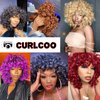 CurlCOO Blonde Curly Wigs for Black Women Short Curly Wig with Bangs Soft Big Loose Cute Afro Kinky Curly Hair 14 Inch Synthetic Wig for Black Women(Blonde)