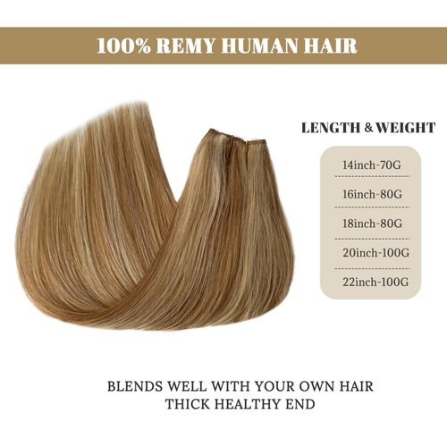 Wire Hair Balayage Blonde Extensions 14 Inch 70g Ombre Brown Highlighted Golden Blonde Remy Human Hair Extensions Invisible Wire Human Hair Extensions Fish Line Hair
