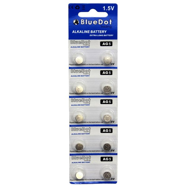 BlueDot Trading AG5 Batteries 1.5V Alkaline AG5 LR754 754 LR48 193 Button Cell Hearing Aid, Watch Batteries, and Other Electronic Products, Quantity 30 Count (3 Packs of 10)