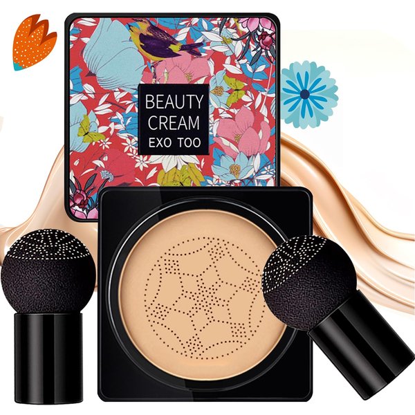 2Pack Mushroom Head Air Cushion CC Cream Foundation, Natural Moisturizing Matte Oil Control Concealer, Bright Makeup Base, Long Lasting Liquid Foundation with Two Mushroom Head Sponges (Natura)