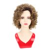 RENERSHOW Short Brown Curly Wigs for Women Mixed Blonde Synthetic Wig Bouncy Curly Hair Replacement Wig Ombre Curly Wig with Dark Roots
