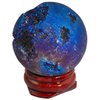 mookaitedecor Druzy Agate Geode Specimen, Deep Blue Titanium Coated Quartz Crystal Sphere Ball Figurines with Wood Stand