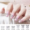 JERCLITY 30 Pieces Silver Bow Nail Charms Alloy Bow Charms Gems for Nails Bowknot Nail Studs Inlaid Pearl Clear Iridescent Rhinestone for Women Girls Nail Art