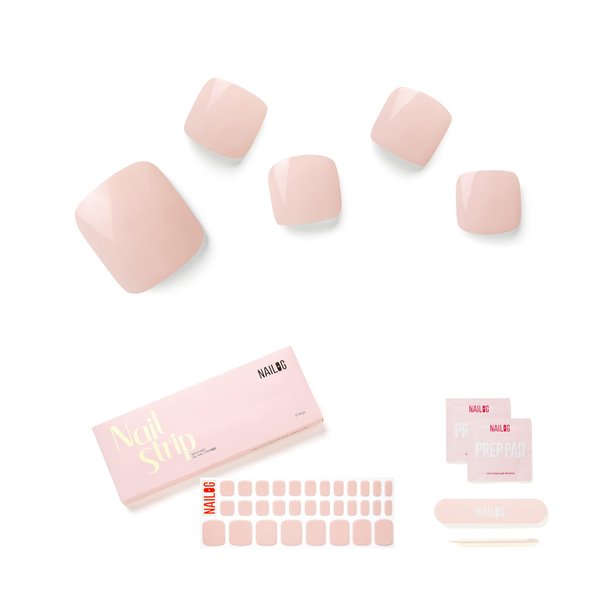 NAILOG Semi Cured Gel Nail Strips, Toe Nail Polish Strips with Glossy Gel Finishing | 32 Pieces Long Lasting Pedi Stickers | Dusty Rose