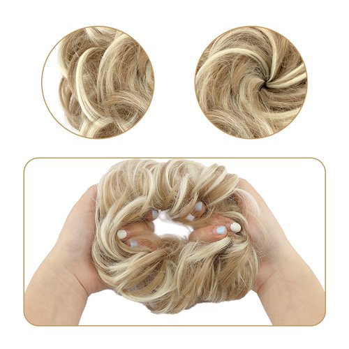 LAOTIDui Fake Hair Bun,Hair Scrunchies,2pcs Curly Bun,Hair Extensions,Messy Hair Bun,Synthetic Hair,Hair Accessories for Thin Hair,Bun Hair Pieces for Women,Girls (Dirty Blonde)