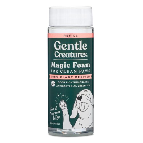 GENTLE CREATURES Magic Foam - Refill - Sulfate-Free, Waterless Shampoo Paw Cleaner for Dogs, Cats, Pets - Dry Shampoo, Foot Cleaner Brush - with Orange, Odor Control Wash - Good for Puppy