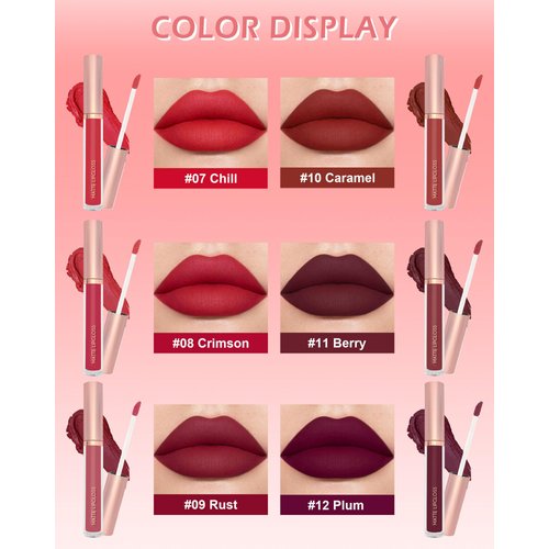 LYSdefeu Matte Liquid Lipstick Lip Gloss Kit-6Pcs Dark Ruby Red Berry Plum High Pigmented Lip Tint Stain,Longlasting Waterproof Non-stick Cup Lipgloss 24H Stay Lipstain,Makeup Gift for Women-SetB