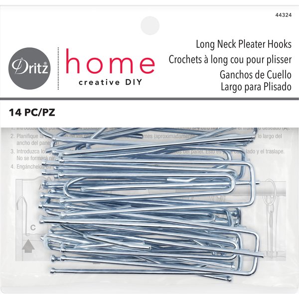 Dritz Home 44324 Long Neck Pleater Drapery Hooks (14-Piece) , Silver