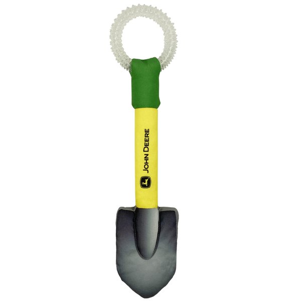 JOHN DEERE DOG TUG TOY. SHOVEL Shaped Toy with inner Squeaker. TOUGH, STURDY PET TOY with John Deere Logo. BEST DOG DIGGING TOY for DOG OWNERS, Farmers, Construction gigs, Builders & Landscaping fans