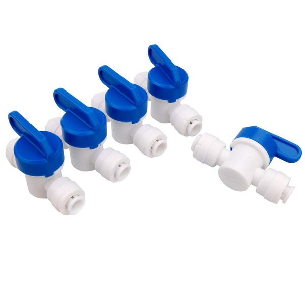 PureSec Inline Shut Off Ball Valve 1/4 inch OD Tubing&Hose&Pipe Use Plastic Quick Connect Fittings for Water Purifier RODI System (Pack of 5)