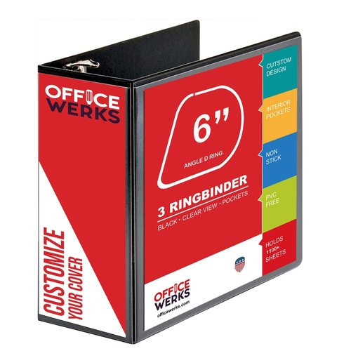 3 Ring Binder, 6 Inch Capacity D Ring Binders, 8.5" x 11" Presentation Folder View Binder with Pockets, Durable Non-Stick Customizable Clear View Cover for Documents, Files, Projects (Black)