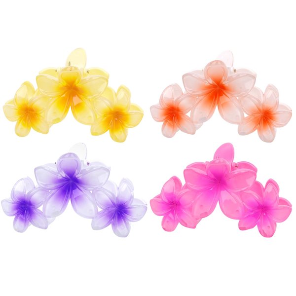 AMCAMI 4 Pcs Flower Hair Clips Hair Clips for Women Claw Clips for Thick Hair Hair Claw Clips Hair Clips for Thin Hair Beach Accessories for Women Cute Hair Clips Hawaiian Flower Hair Clips Hair Claw