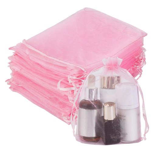 PH PandaHall 100pcs 5x7inch Pink Organza Drawstring Bags Gift Bags Mesh Sheer Bags Party Favors Bag for Baby Shower Birthday Party Valentine's Day Christmas Festival Gift Bags Breast Cancer Awareness