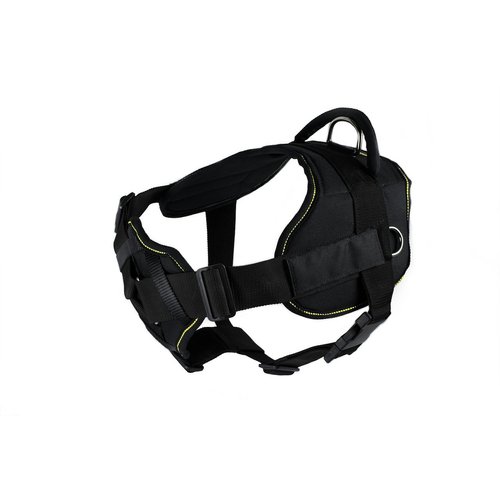 Dean & Tyler Black with Yellow Trim Fun Dog Harness with Padded Chest Piece, On Duty, Small, Fits Girth Size 22-Inch to 27-Inch
